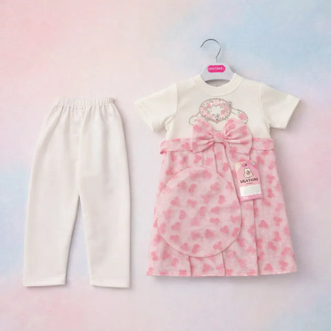 Mirha - 3 Pieces - Long Frock Set - Pink - Flowers