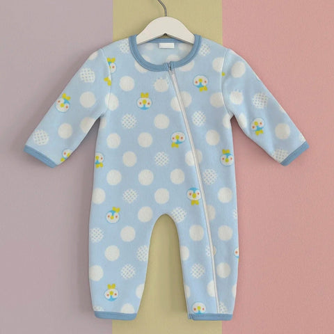 Fleece - Zipper Romper - Blue - Penguin