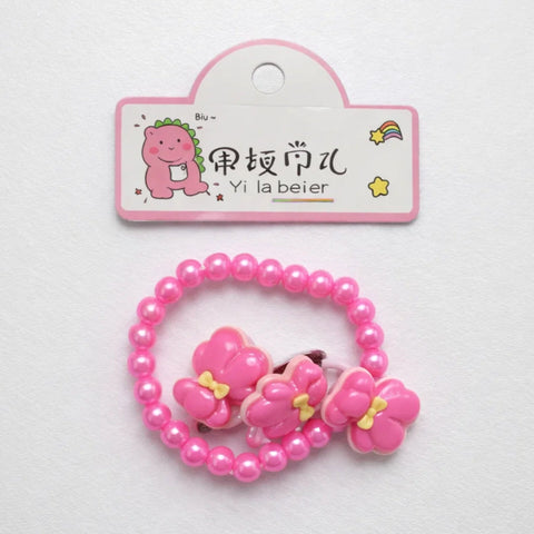 Girl's Bracelet & Hair Pins Set - Pink - Bow