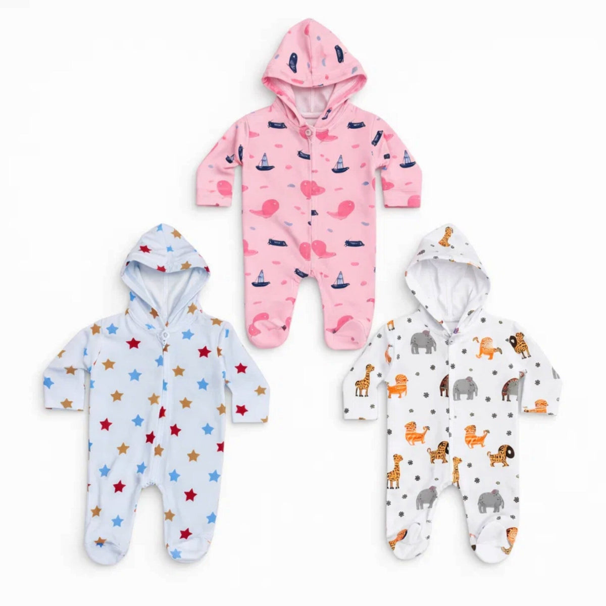 HY - Pack of 3 Newborn Rompers - Cotton Interlock - Stars & Animals ...