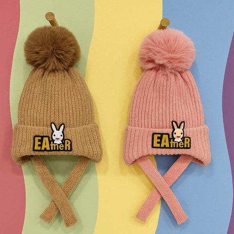 Pack of 2 - Woolen Caps - Brown & Pink - Eamer Rabbit - 25