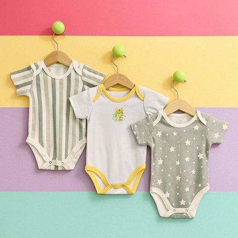 TBS - Pack of 3 - Short Sleeve Bodysuits - Grey - Stripes & Stars