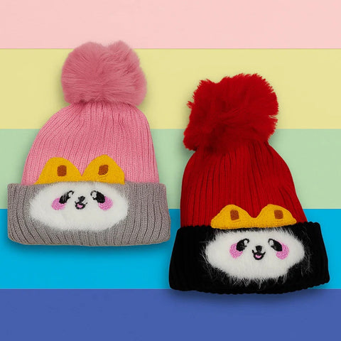 Pack of 2 - Woolen Caps - Pink & Red - Cat - 25