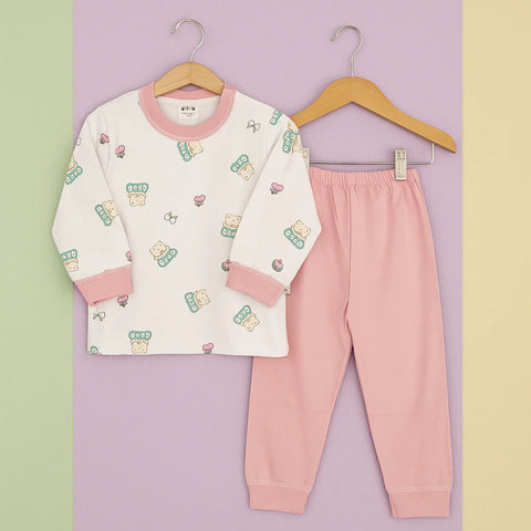 2 Pieces - Printed Set - Pink - Love Bear