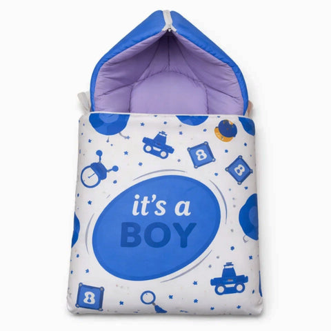 Cotton - Hooded Carry Nest - Dark Blue - It's A Boy - 26