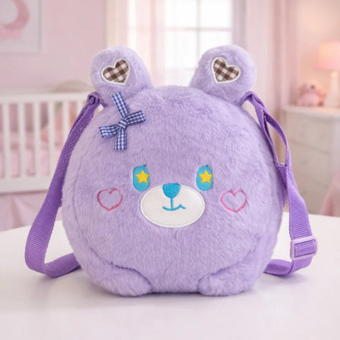 Girl's - Fashion Fluffy Pouch - Purple - Heart Bear - 07022