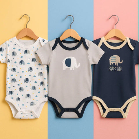 BRL - Pack of 3 - Short Sleeve Bodysuits - Navy Blue - Elephant