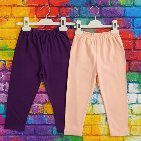 Pack of 2 - Plain - Trouser Tights - Peach & Purple