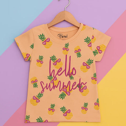 Floral - Cropped T-Shirt - Pineapple - Peach