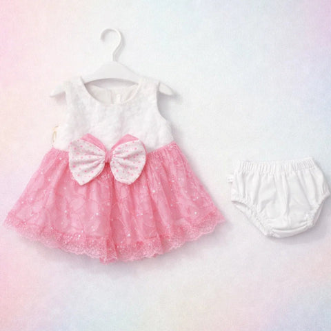 CM - 2 Pieces - Frock Set - Pink - Fancy Bow