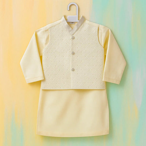 TBS - 3 Pieces - Waist Coat Kurta Shalwar - Wash N Wear - Cream