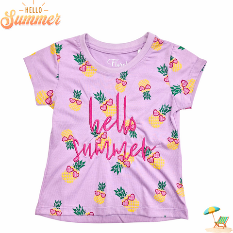 Floral - Cropped T-Shirt - Pineapple - Purple
