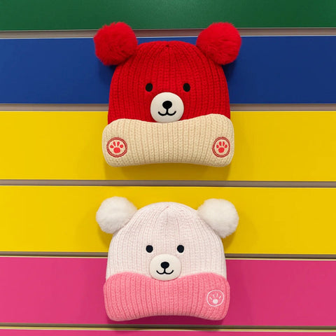 Pack of 2 - Woolen Caps - Red & White - Multi Bear - 25