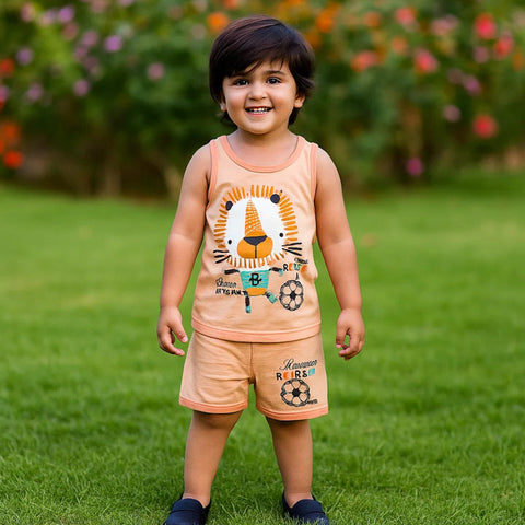 Sando & Shorts - Peach - Lion