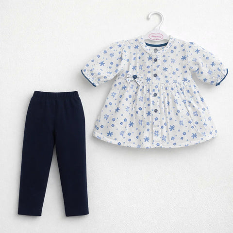P&P - 2 Pieces - Frock Set - White - Flower Pattern