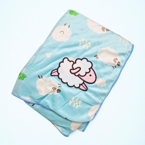For Baby - Fur Blanket - Blue - Sheep