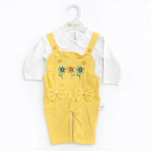 GM - 2 Pieces - Dungaree Set - Yellow - Three Flowers