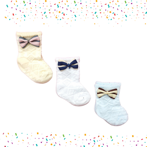 Pair of 3 Socks - Ribbon - Pink Yellow Navy