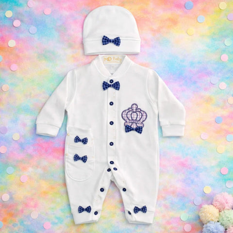 GM - 3 Pieces - Romper Set - White - Blue Bow