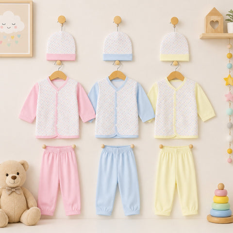 B&B - Cotton Jersey - Newborn Night Suits - BPY - White Base Dots - 26