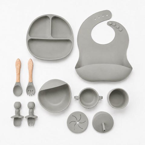 Silicone Baby Cutlery Set - 9 Pieces - Grey