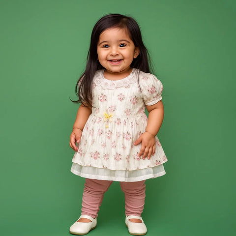 Net Frock - Flowers - Dark Pink
