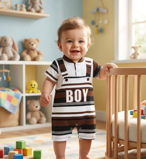 HY - 2 Pieces - Dungaree Set - Brown - Boy