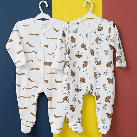 TBS - Pack of 2 Rompers - Fleece - Brown - Gentleman & Sea
