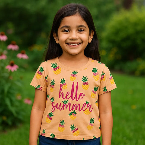 Floral - Cropped T-Shirt - Pineapple - Peach