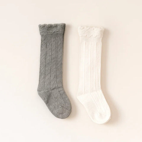 Chieea - Pair of 2 - Long Socks - White & Grey
