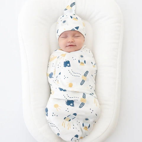 Swaddle with Cap - Navy Blue - Rocket