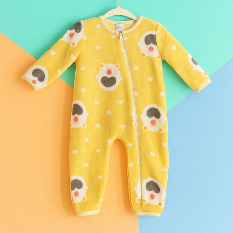 Fleece - Zipper Romper - Yellow - Bear & Hearts