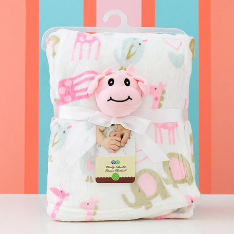 Hudson - Plush Toy Blanket - Cow - Pink