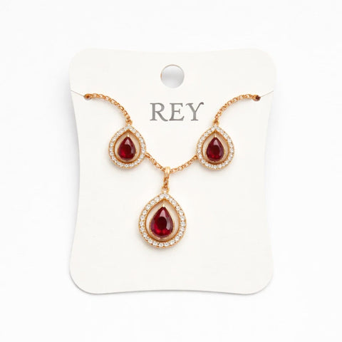 RZY - 2 Pieces - Jewelry Set - Golden - Red Drop