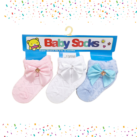 Pair of 3 Socks - Ribbon - Blue White Pink