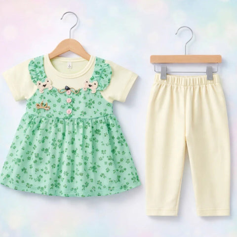 Junior - 2 Pieces - Frock Set - Green - Queen