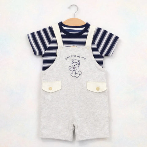 Aimax - 2 Pieces - Dungaree Set - Bear - Grey - China