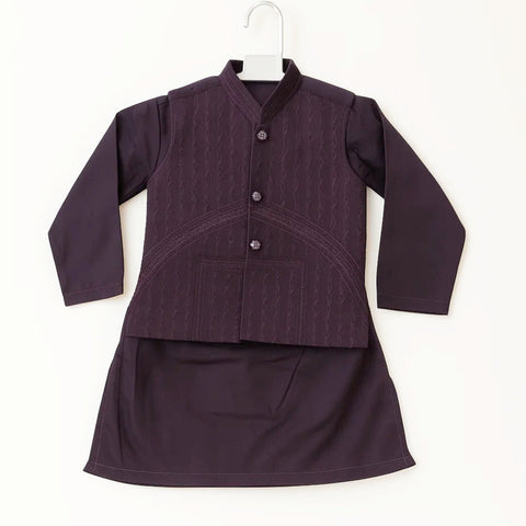 TBS - 3 Pieces - Waist Coat Kurta Shalwar - Wash N Wear - Purple