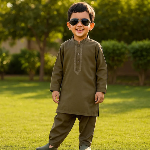 TBS - Kurta Shalwar - Wash N Wear - Mehndi
