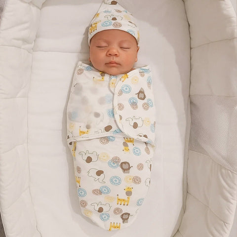 Swaddle with Cap - Brown & Yellow - Happy Bear