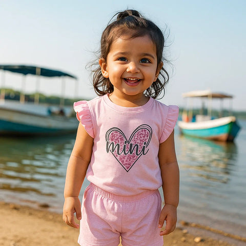 2 Pieces - Suit Set - Mini Heart - Pink