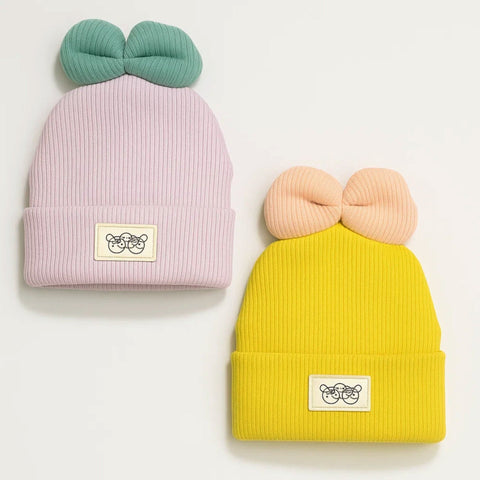 Pack of 2 - Velvet Caps - Yellow & Purple - Bow Face - 25