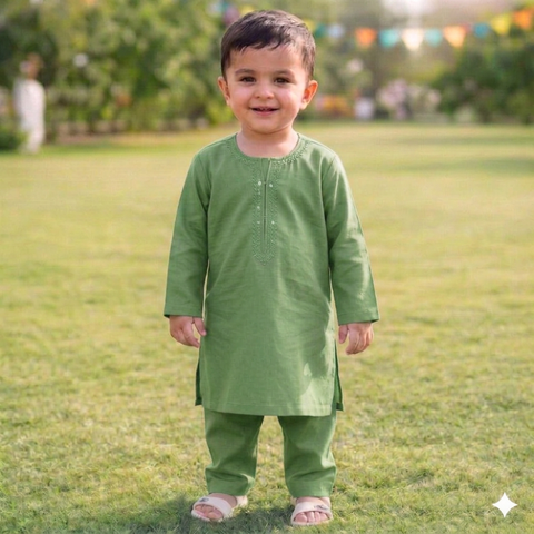 TBS - Cotton - Round Neck - Kurta Shalwar - Green - 26