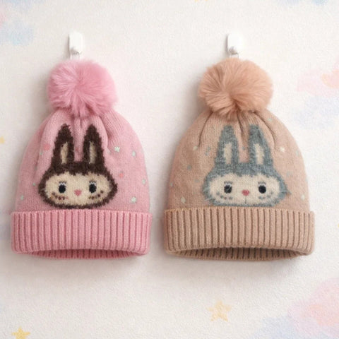 Pack of 2 - Woolen Caps - Pink & Coffee - Pom Kitty - 26