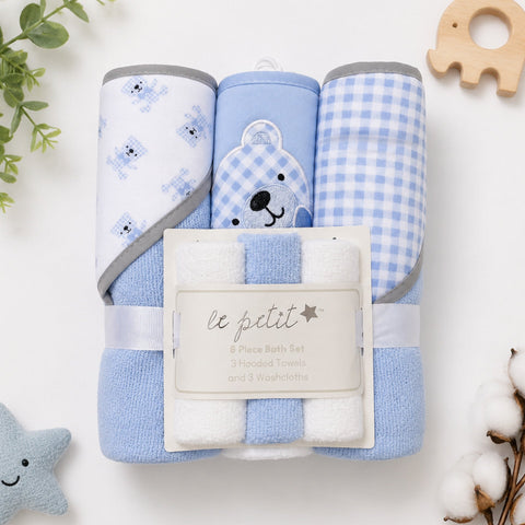 6 Pieces - Le Petit - Bath Towel Gift Set - Grey & Blue - Bear