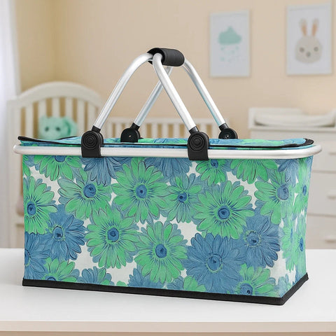 Picnic Basket - Green & Blue - Flowers