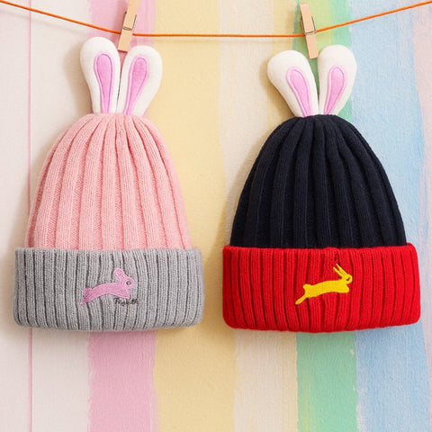 Pack of 2 - Woolen Caps - Black & Pink - Bunny - 25