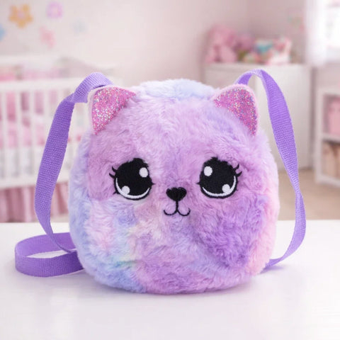 Girl's - Fashion Fluffy Pouch - Purple - Cat - 11392