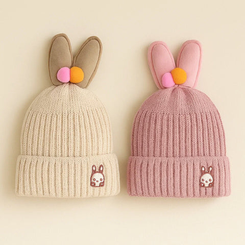 Pack of 2 - Woolen Caps - Light Purple & Skin - Plush Toy Rabbit - 25