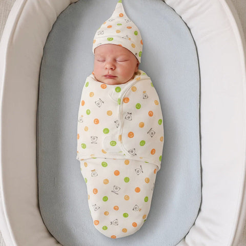 Swaddle with Cap - Green & Orange - Smiley